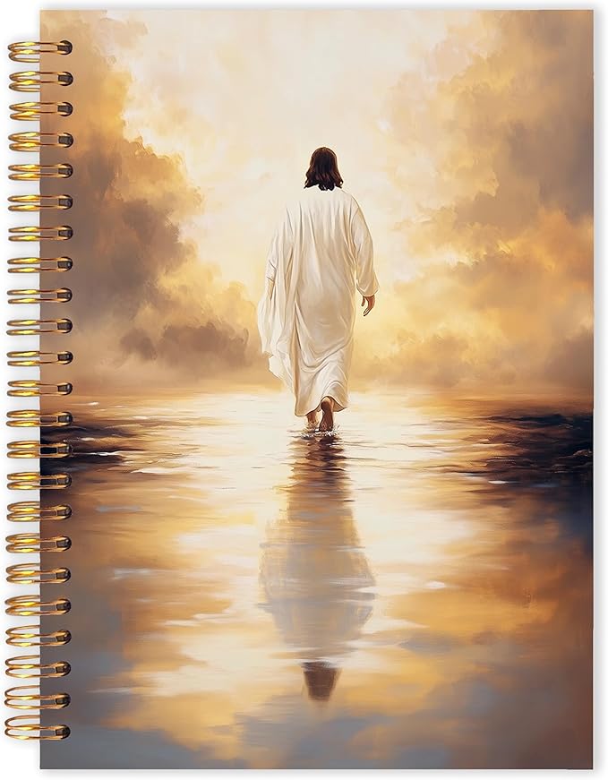 Qabliqo Jesus Walking on Water Christian Spiral Notebooks, Watercolor Jesus Journals for Writing, Christian Journal for Women Men, Vintage Religious Notebook for Note Taking, 5.5x8.3 Inch