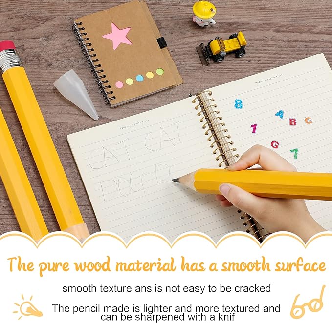 Leinuosen 6 Pcs Wooden Jumbo Pencils for Prop Gift Decor 14 Inch Giant Big Large Funny Novelty Comically Yellow Pencil with Eraser for School Office Party Favors