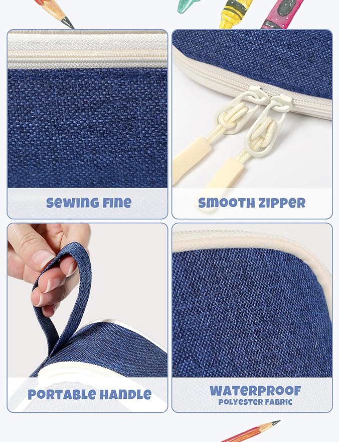 SUNEE Cute Pencil Case, Aesthetic Pen Pouch, Colored Large Pencil Bag with Zipper, Kawaii Stationery Storage and Organizer, School Supplies for Teen and Adult Girls, Navy Blue