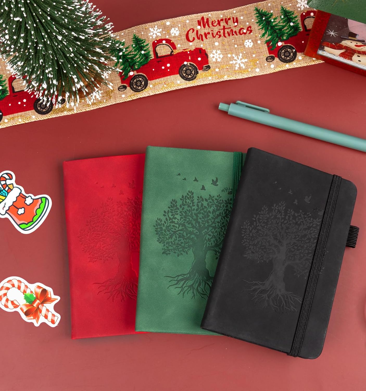 3 Pack Pocket Journaling Notebooks, A6 Small Notebook For Note Taking Journaling Notebooks Journals For Writing Mini Note Pads With Pen Holder 120 Pages 100 GSM Thick Paper-Green&Red&Black