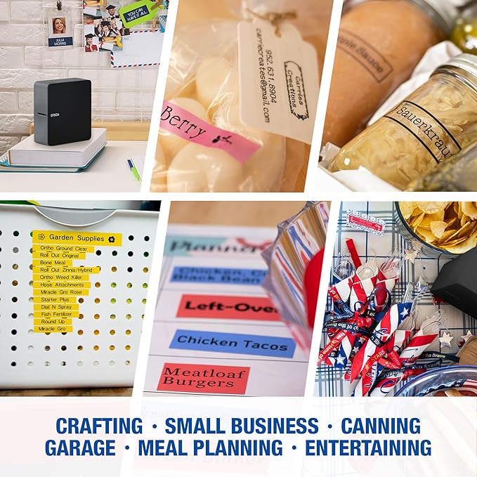 LABELWORKS Epson LW-C610PX-BLK Premium Portable Bluetooth Label Machine Printer with AC Adapter – Create Labels for Crafts and Organization, Designer Tape Supported, App Compatible