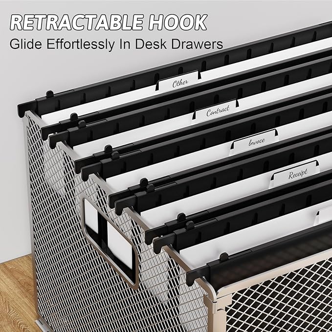 Plastic Extra Capacity Legal Size Hanging File Folders,12 Pack Reinforced Black Legal Hanging Folder Expandable,Heavy Duty 2 Inch Expansion,Adjustable Tabs, File Cabinet Folders for Bulky Files