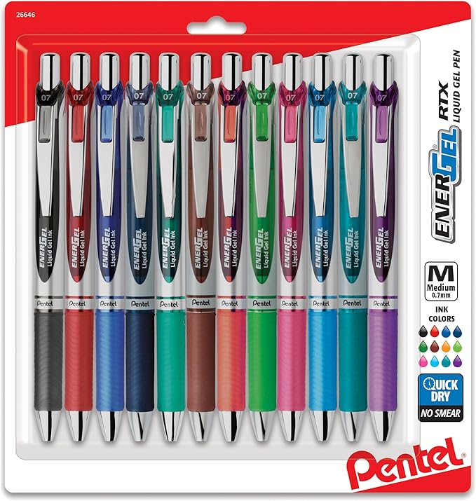 Pentel EnerGel RTX Gel Pens, Assorted Ink
