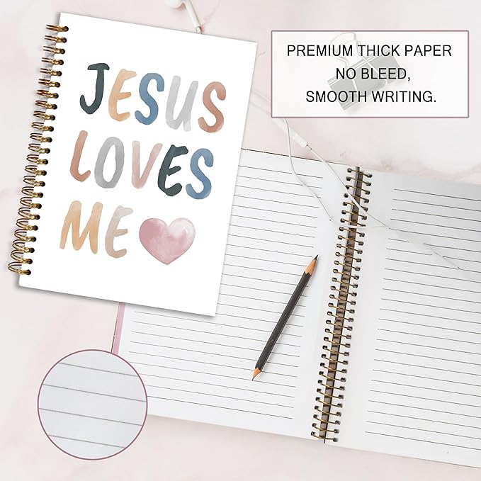 Bible Notebook, A5 Spiral Christian Journal with Floral Pink Butterfly Notebook, Jesus Loves Me, Inspirational Notebooks for Women, Bible Study, Gift for Birthday Christmas