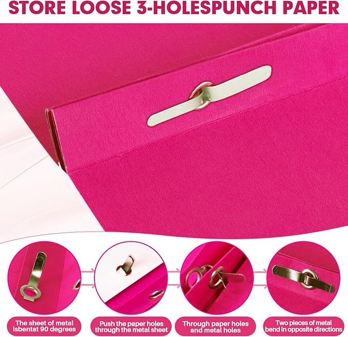 Two Pocket Folders, RAZCC 50 Pack Two Pocket Folders with Prongs, 3 Prong Folders Fit Letter Size Paper, Pocket File Folders for School Office Home Business, Magenta