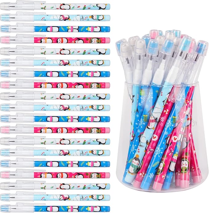 Kolewo4ever 48pcs Penguins Translucent Pencils Fun Pencils Pencils for Kids Multipoint Non-Sharpening Stackable Pencil with Matching Eraser Pencils Party Favors for Kids