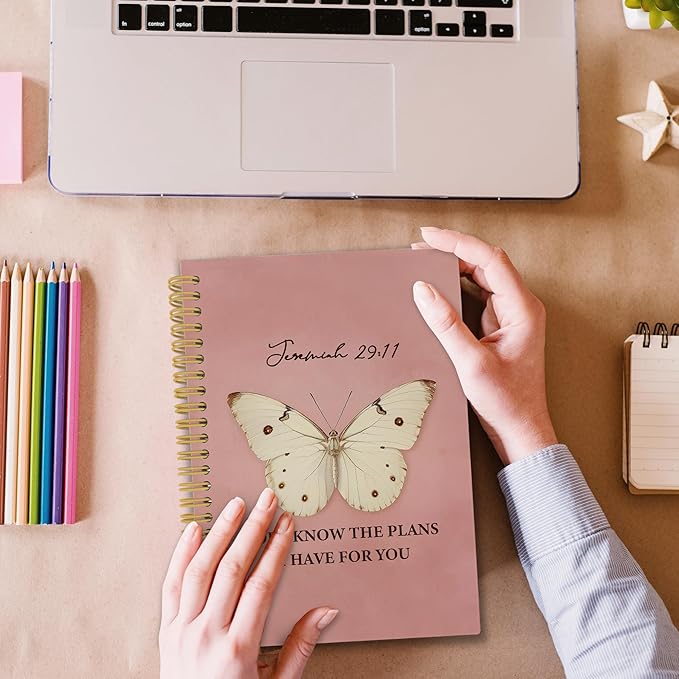 Vintage Butterfly Christian Spiral Notebook, for I Know the Plans I Have for You Bible Journaling Notebooks for Women, Religious Faith Hardcover Journals for Office 160 Pages 5.5 x 8.3 Inch