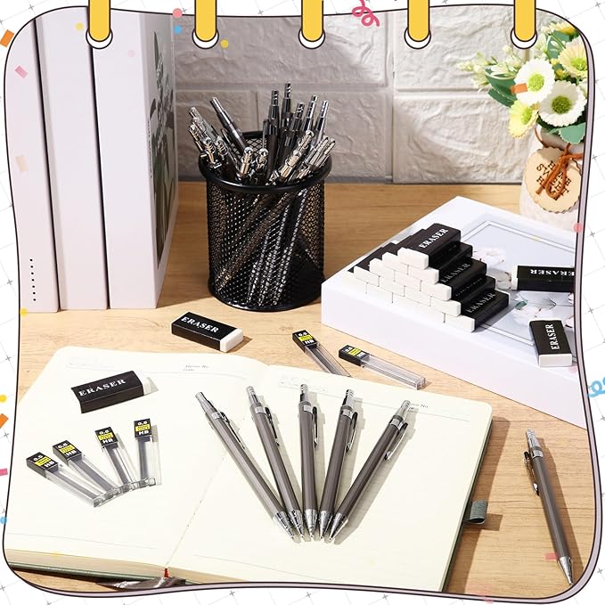 72 Pcs Operation Christmas Items 0.5mm Mechanical Pencils Bulk Set Include Metal Mechanical Pencil HB Lead Refills Erasers for Art Office Classroom Student Writing Drawing(Dark Grey)