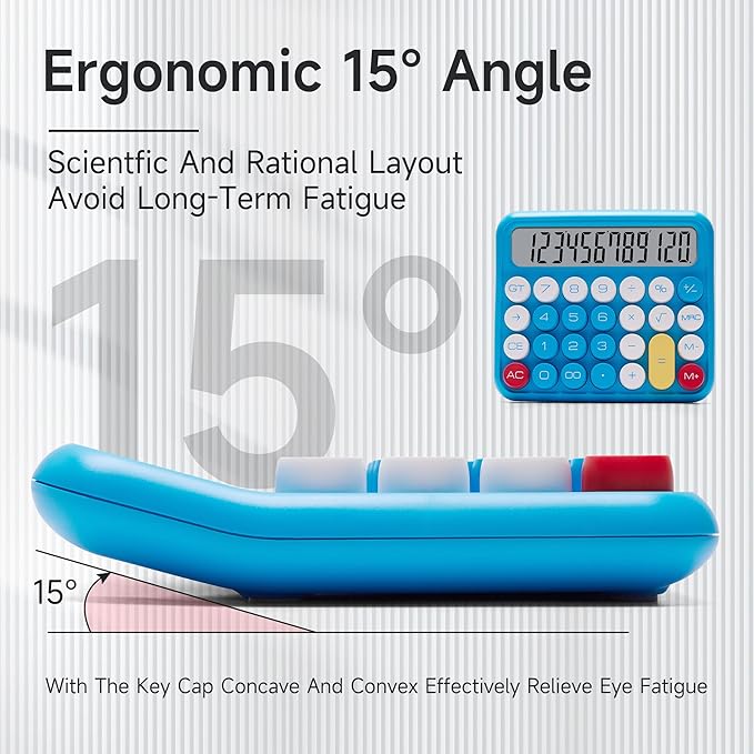 VEWINGL Mechanical Switch Calculator, 12 Digit Large LCD Display and Buttons, Great for Everyday Life and Basic Office Work, with Battery