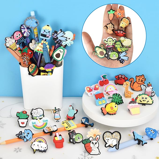 Kaiyuan Dynasty 50pcs Pencil Topper Decorations Random Cute Pencil Topper For Kids Lovely Pencil Clips For Classroom Reward Students School Prize Easter Egg Fillers