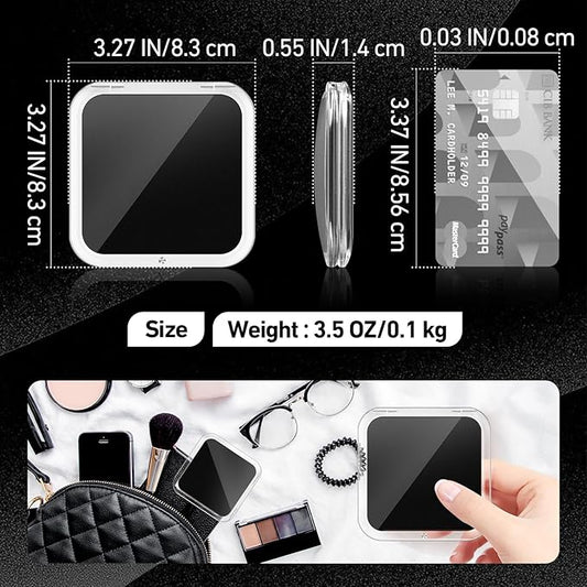 Compact Mirror, 30X Magnifying Mirror, Square Travel Makeup Mirror, 3.3x3.3 inch Small Pocket Mirror, Women's Magnetic Portable Mirrors with Precision Tweezers, Black
