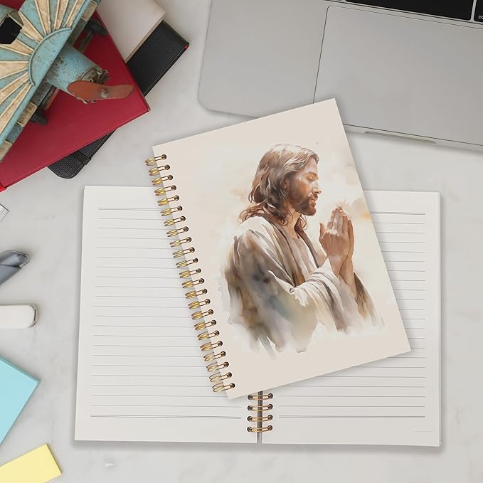 Qabliqo Christian Jesus Spiral Notebooks, Jesus Prayer Journals for Writing, Christian Journal for Women Men, Faith Based Gifts, Vintage Religious Notebook for Note Taking, 5.5x8.3 Inch