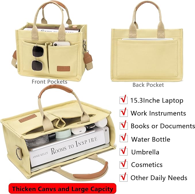 Tote Bag for Women With Compartments,Large Canvas Tote Women's Purse Crossbody Bags Work Laptop Book Bag Satchels Handbags