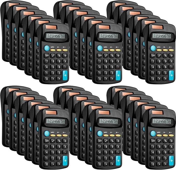 36 Packs Pocket Size Mini Black Calculator Basic Calculators for Handheld Angled Students 8 Digit Display Solar Battery Dual Power Small Calculator for Students Kids Home Office