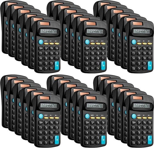 36 Packs Pocket Size Mini Black Calculator Basic Calculators for Handheld Angled Students 8 Digit Display Solar Battery Dual Power Small Calculator for Students Kids Home Office