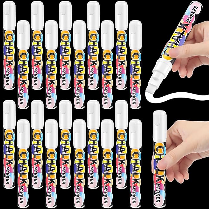 Fuutreo 20 Pack White Jumbo Chalk Markers 10mm Liquid White Chalk Markers Window Pen Whiteboard Paint Pens Erasable for Cars Windows