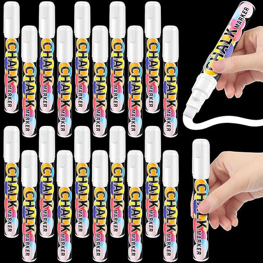 Fuutreo 20 Pack White Jumbo Chalk Markers 10mm Liquid White Chalk Markers Window Pen Whiteboard Paint Pens Erasable for Cars Windows