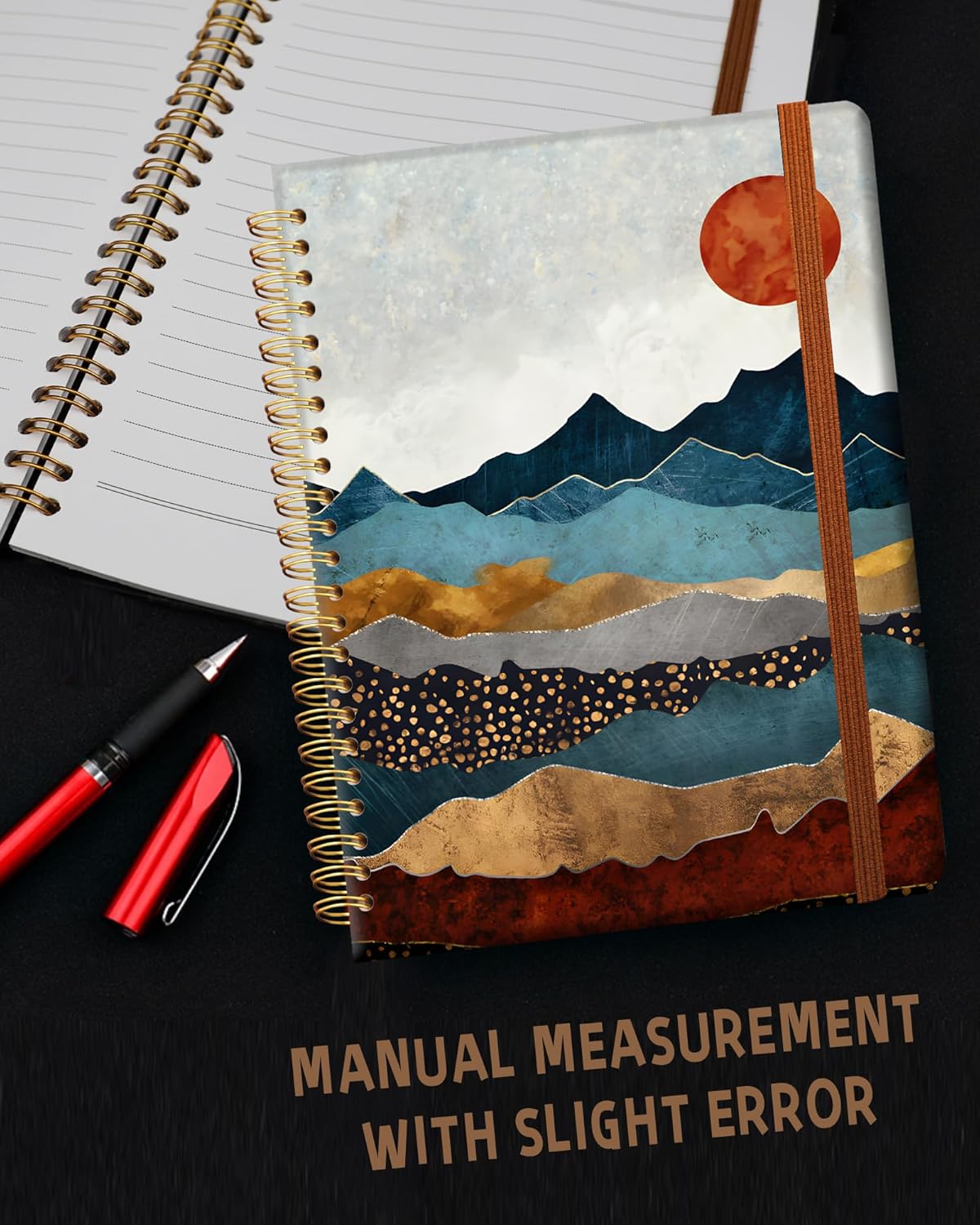 Ruled Spiral Writing Notebook,A5 Hardcover Lined College Journal for Women Lady,Fashion Puppy Watercolor Strong Twin-Wire Binding with Premium Paper,8.4" X 6",Perfect for School,Office,Home Gifts(Abstract Mountain Sun)