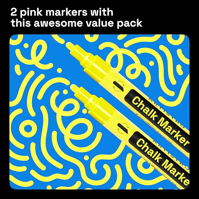 ARTISTRO 2 Yellow Liquid Chalk Markers - Erasable Chalk Pens with 6mm Reversible Tip for Blackboard, Chalkboard, Car Window, Glass - Ideal for China Markers, Restaurants & Bistro