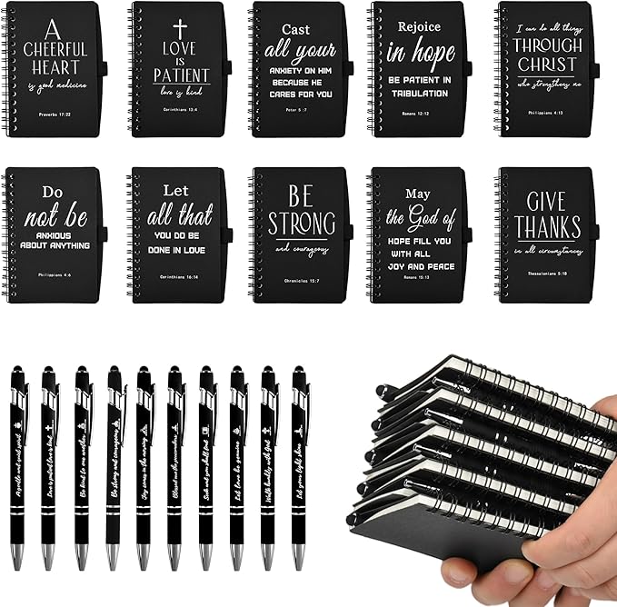 Christian Prayer Journal Spiral Black Notebooks Bulk Small Notepad with Pens - Small Notepads (4.13”x5.43”) - inspirational Gifts for male, Church Members & Bible Study Groups (30 sets Black)