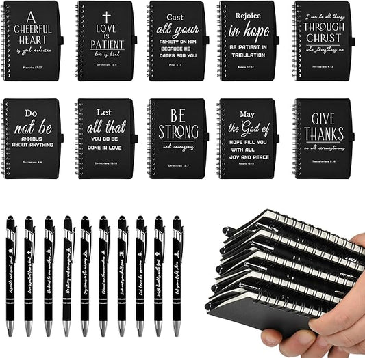 Christian Prayer Journal Spiral Black Notebooks Bulk Small Notepad with Pens - Small Notepads (4.13”x5.43”) - inspirational Gifts for male, Church Members & Bible Study Groups (30 sets Black)