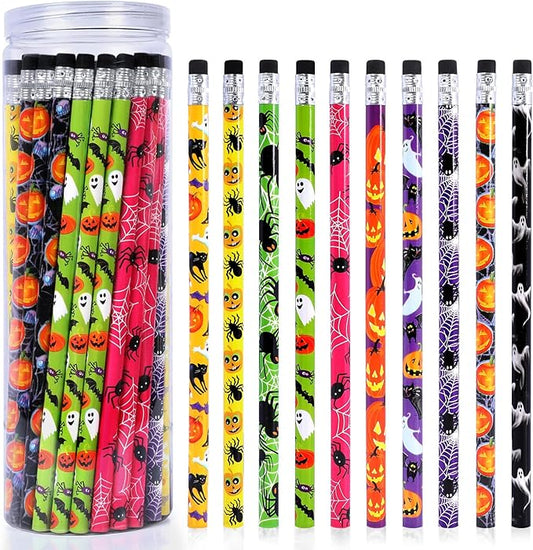 50Pcs Halloween Pencils Kids Colored Pencils with Erasers Assorted Pattern Pencils for Halloween Gifts Party Favors Trick or Treat Halloween Goodies Bags Filler Classroom Rewards for Child Adult