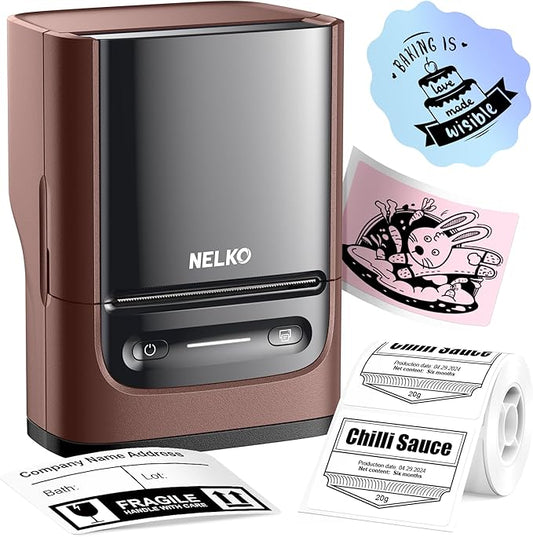 Nelko Label Maker Machine with Tape, PM220 Bluetooth Label Printer, 2 Inch Portable Thermal Printer for Small Business, Address, Logo, Clothing, Sticker Printer for Phones & PC, 1 Count, Maroon