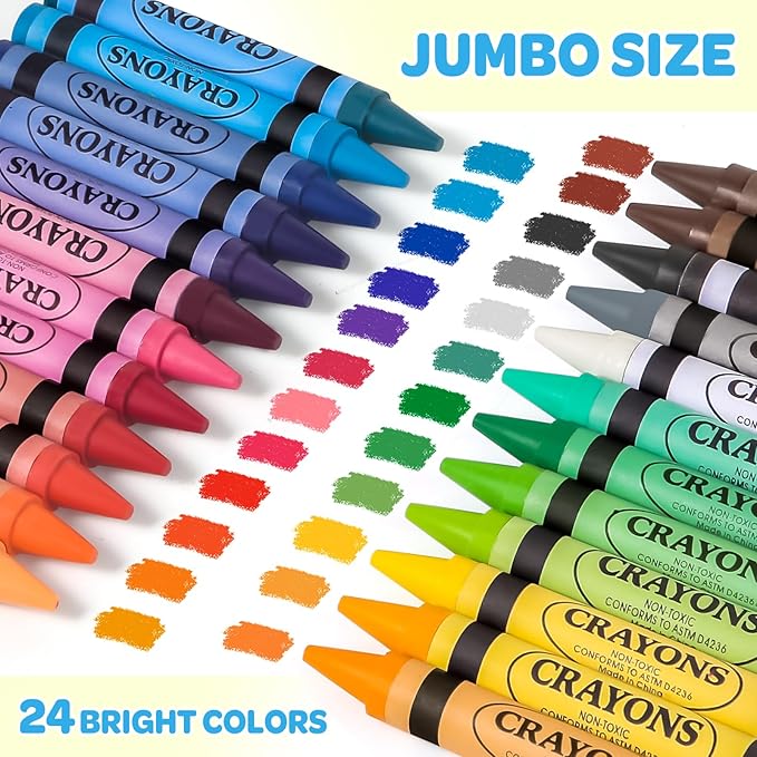 24 Colors Jumbo Crayons for Toddlers 1-3, Easy to Hold Large Crayons for Kids Ages 2-4, Non-Toxic Big Crayon for Kids Coloring & Art Supplies, Ideal Birthday Gift Easter Party Favor for Boys Girls