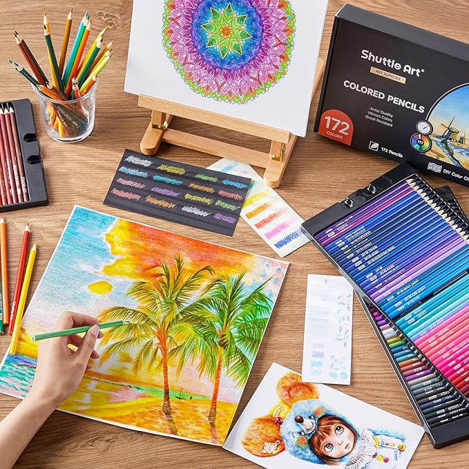 Shuttle Art 172 Colored Pencils, Soft Core Color Pencil Set for Adult Coloring Books Artist Drawing Sketching Crafting
