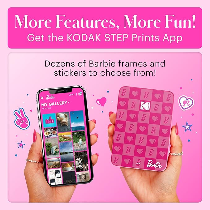 KODAK x Barbie Instant Smartphone Barbie Photo Printer - Portable, Color, Wireless - Zink 2x3” Sticky-Back Photos - Print from iOS & Android Devices with Fun Editing App - Iconic Style