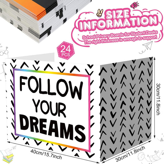 Honoson 24 Pcs Bulk Inspirational Privacy Folders for Students Cardboard Test Privacy Boards Motivational Words Desk Dividers Shield for Classroom School Study Supplies, 6 Styles(Polka Dot)