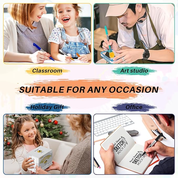 SFAIH 24 Colors Permanent Markers - Assorted Vibrant Colors, Quick Drying, Fade Resistant, Alcohol-Based Fine Point Permanent Markers for Paper, Plastic, Wood, Coloring, Drawing Doodling, Waterproof