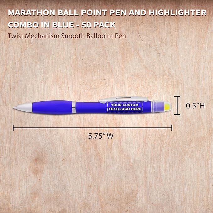 DISCOUNT PROMOS 50 Marathon Gel Highlighter Pens Pack - Customizable Text, Logo - Twist Mechanism, Ballpoint - Blue