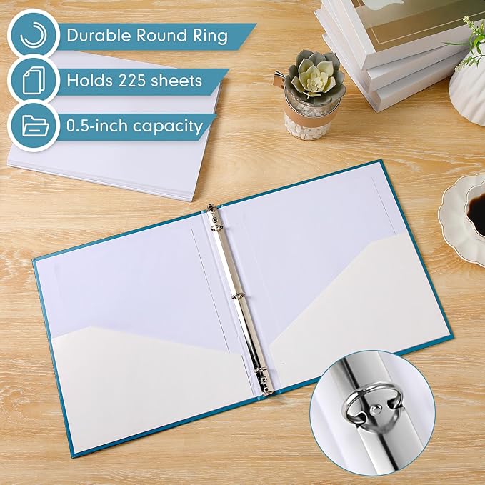 Ctosree 10 Pack Colored 3 Ring Binder with 2 Pockets Hardcover Loose Leaf Binder for Women Men Teacher Student School Office Home Supplies, Fits 11 x 8.5 Size Paper, 10 Colors(0.5",Business Color)