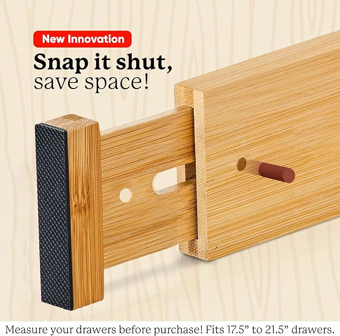 Night Tree Expandable Bamboo Drawer Dividers – Spring-Loaded Wooden Organizers for Clothes, Kitchen Utensils, Bathroom, and Dresser Drawers (18" to 20")