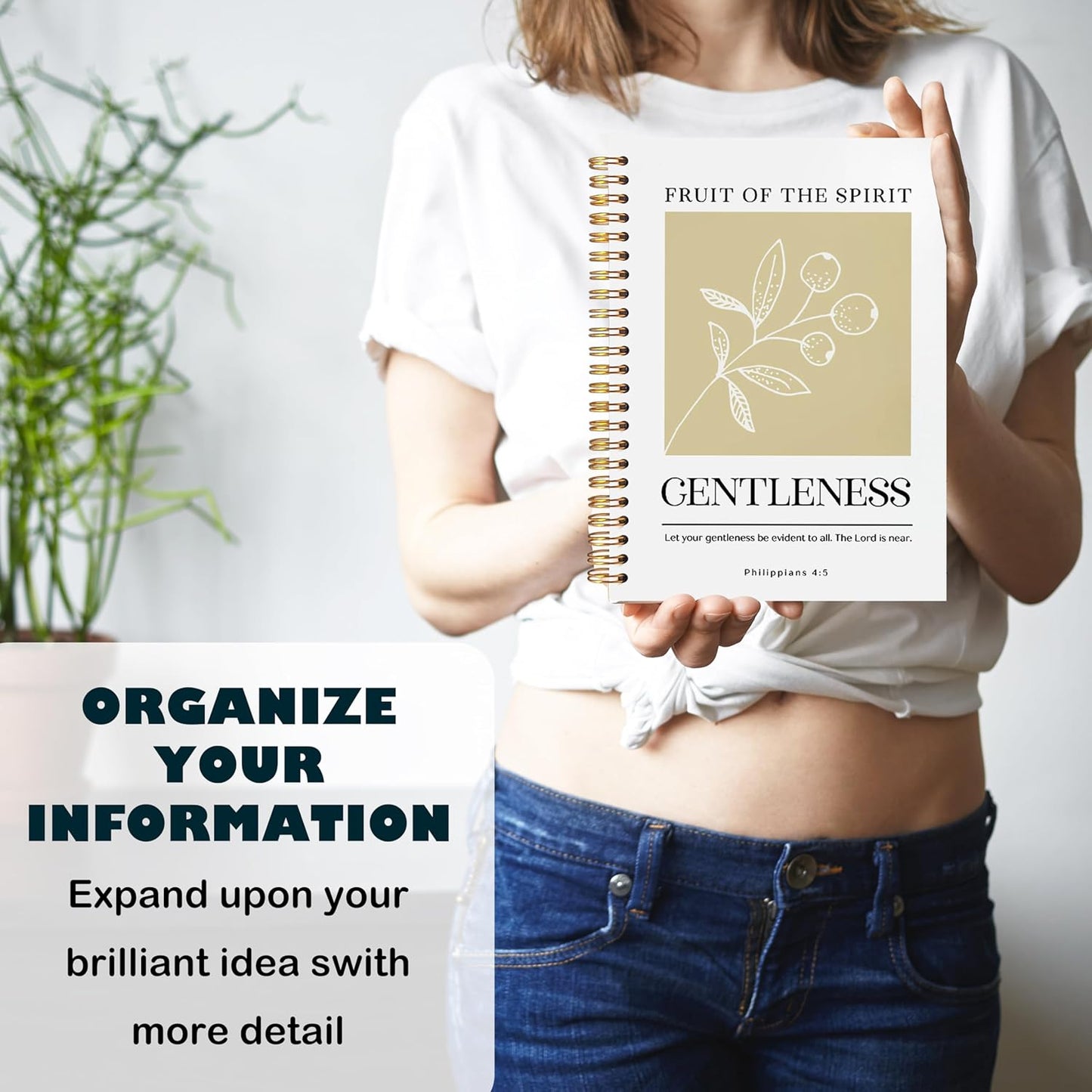 BearCake Fruit of the Spirit Gentleness Christian Notebook Journal, Christian Gifts for Women, Bible Notebooks for Note Taking, Bible Journaling Notebook, Hardcover Spiral Notebook 5.5x8.3