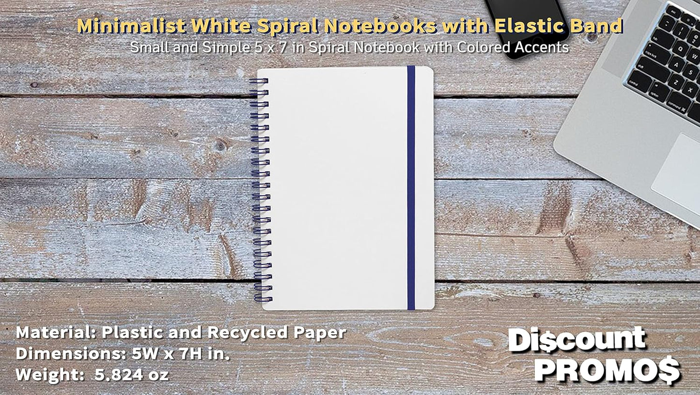 10 White Spiral Notebooks with Elastic Band Pack - 80 lined pages, Recycled - Blue