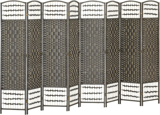 HOMCOM 8 Panel Room Divider, Folding Privacy Screen, 5.6' Room Separator, Wave Fiber Freestanding Partition Wall Divider, Dark Gray