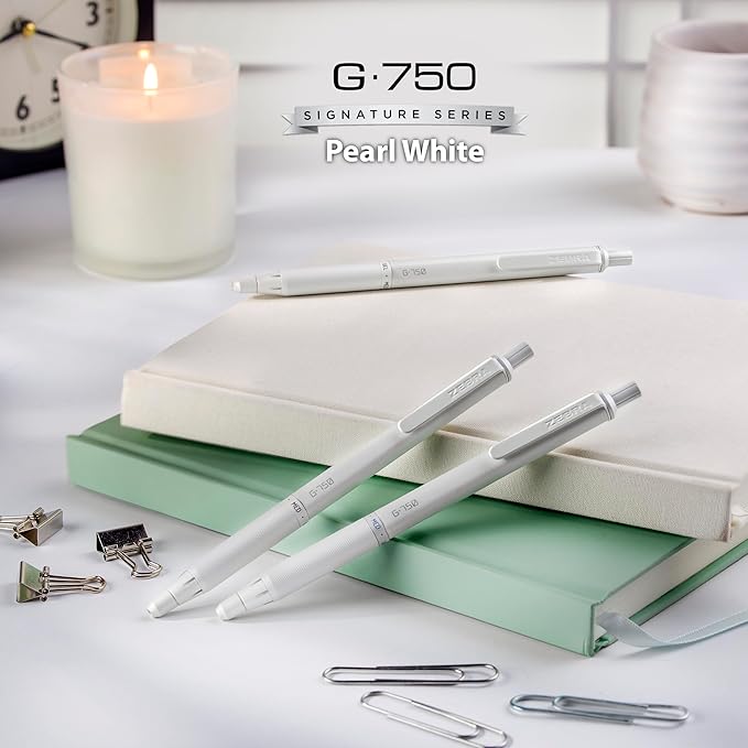 Zebra Pen G-750 Retractable Gel Pen, Pearl White Brass Barrel, Textured Grip, 0.7mm, 1-Pack with Refills (49801)