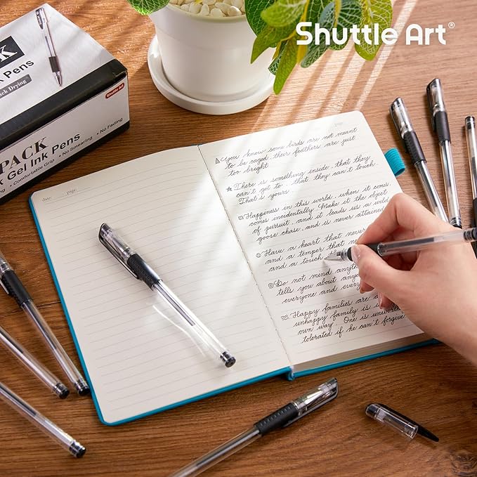 Shuttle Art Black Gel Pens, 50 Pack Fine Point Black Ink Pens Bulk, 0.5mm Rollerball Gel Ink Pens Smooth Writing with Comfortable Grip for Office, School and Home