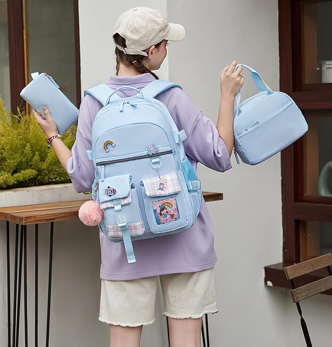 Hey Yoo Cute Backpack for School Backpack for Girls Backpack with Lunch Box Bookbag Set Kids Backpacks for Teen Girls