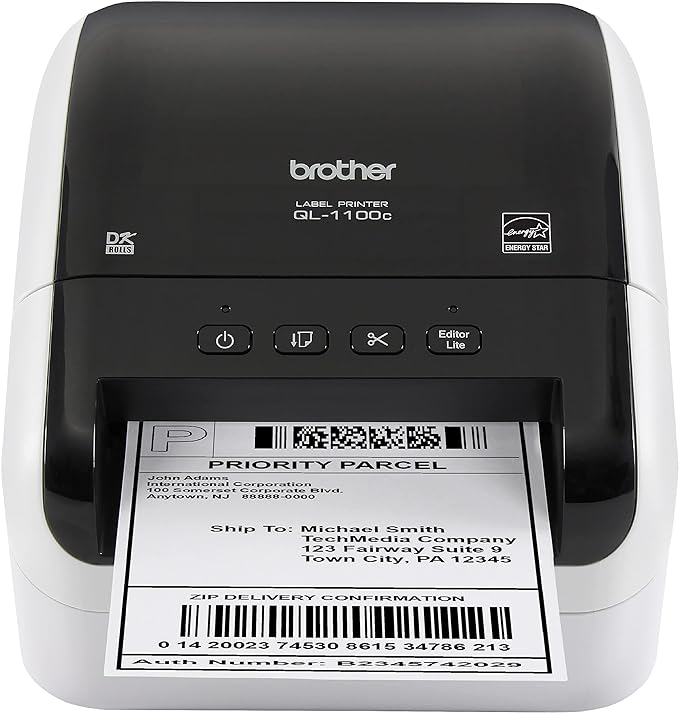 Brother QL-1100c Wide Format Label Printer, Shipping & Postage Labels 4” x 6”, Barcode & QR Code, High Speed, Direct Thermal Printing, Compact, uses DK Drop-in Label Rolls, USB Connectivity