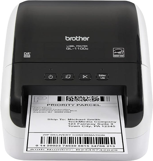 Brother QL-1100c Wide Format Label Printer, Shipping & Postage Labels 4” x 6”, Barcode & QR Code, High Speed, Direct Thermal Printing, Compact, uses DK Drop-in Label Rolls, USB Connectivity
