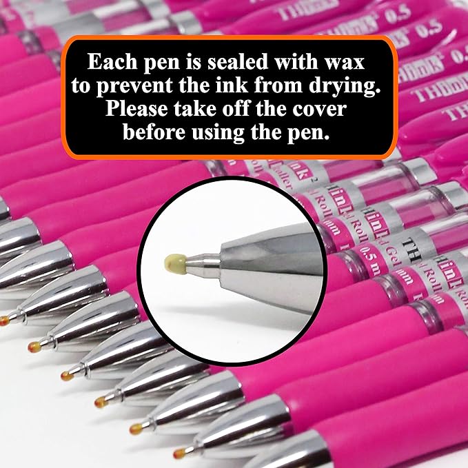 THINK2MASTER [24 Pens - Pink Ink] Think2 Retractable Gel Pens. (24 Pink) Fine Point (0.5mm) Rollerball Pens with Comfort Grip.