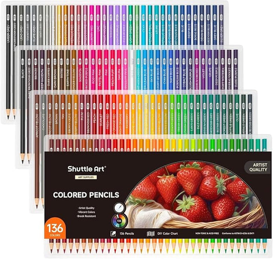 Shuttle Art 136 Coloured Pencils , Soft Core Colouring Pencils Set for Adult Colouring Books, Doodling, Sketching, Drawing, Art Supplies