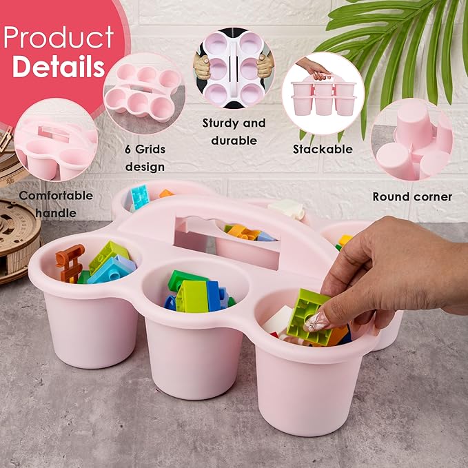 2 Pack Classroom Caddy For School,Kidsroom,Pencil Holder,Plastic Cup Caddy for Drink Delivery(Pink)