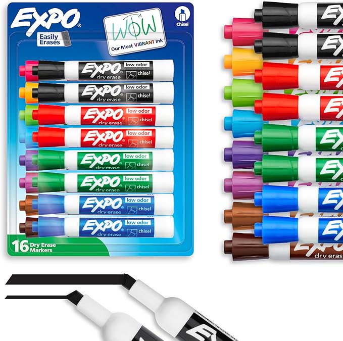 EXPO Low Odor Dry Erase Markers Chisel Tip Assorted Colors 16 Count