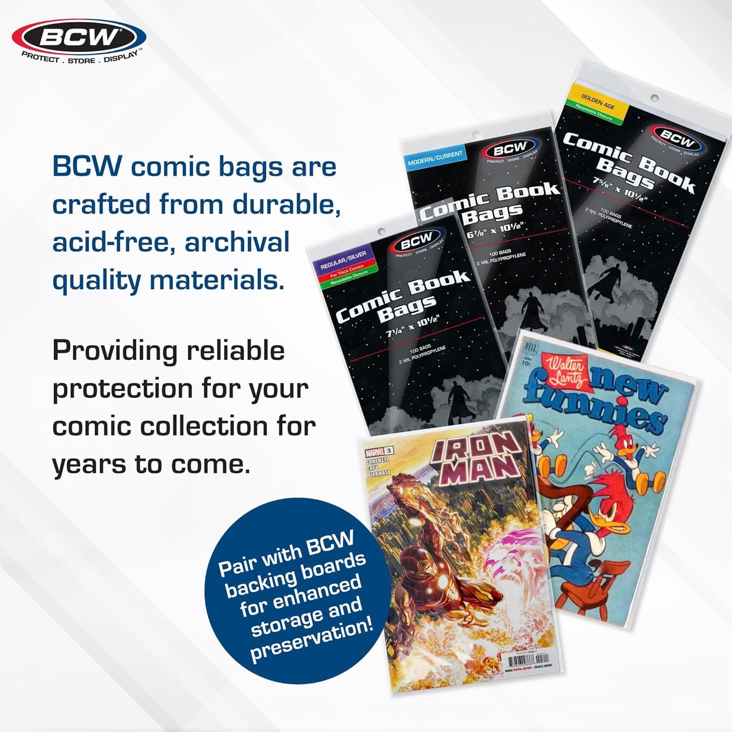 BCW Thick Golden Age Comic Bags - 100 ct | Crystal Clear, Acid-Free Protection, Polypropylene Sleeves | Comic Bags for Secure Storage of Standard Golden Comics Collection