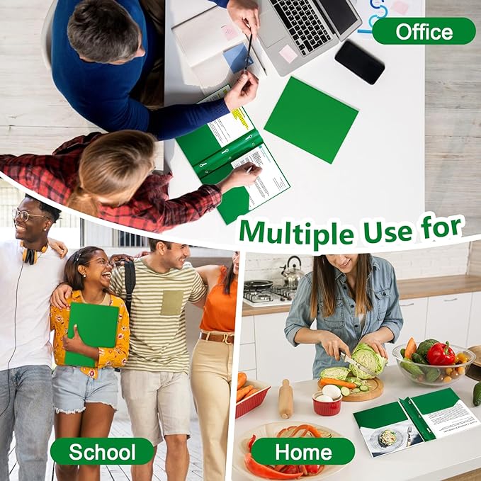 ViVin Sturdy Plastic Folder, 10 Pack, 2 Pocket Folder with Prongs, Holds 8.5 x 11 Letter Size Paper, 3 Prong Folders with Pockets, for School Office and Home - Green