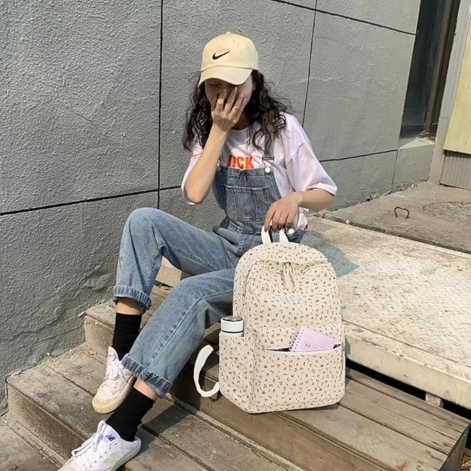 School Backpack for Teens Large Corduroy Bookbag Lightweight 15.6 inch Laptop Bag for Girls Women Casual High School College